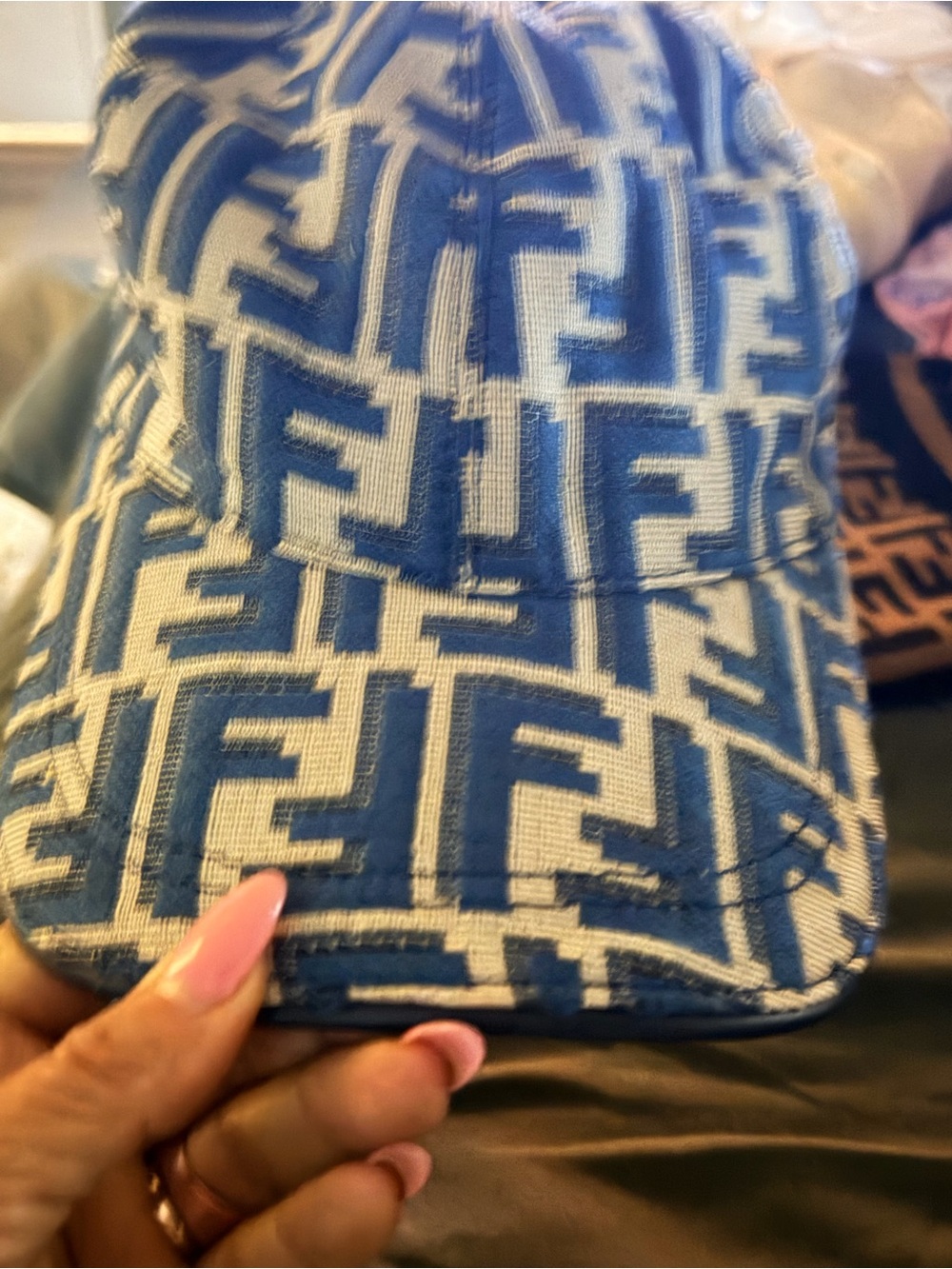 Fendi Blue and White FF Logo Baseball Cap